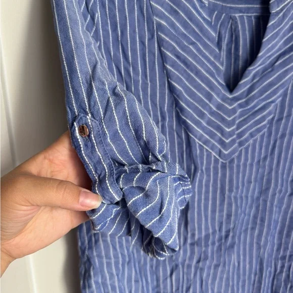 Ivanka Trump Blue and White Striped Blouse - v-neck - Picture 3 of 5